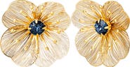 Jessica Simpson Gold-Tone Filigree Flower Stud Earrings with Blue Crystal Center
