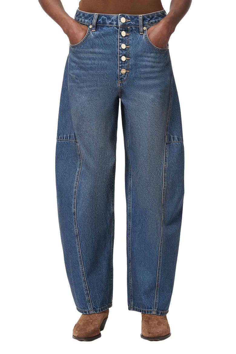 Carter Button Fly High Waist Barrel Jeans, Main, color, TINTED INDIGO
