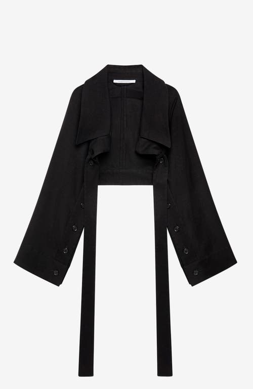 Another Tomorrow Button-sleeve Tie Bolero Jacket In Black