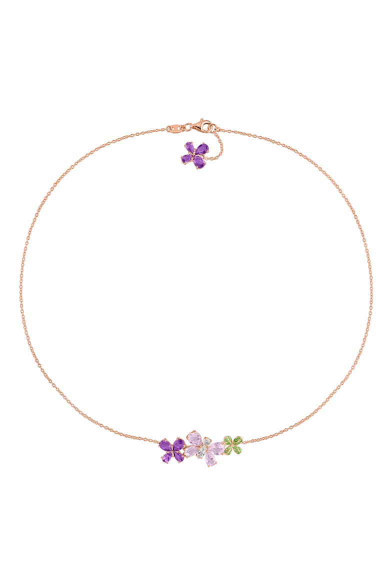 Multi-Gem Butterfly & Flower Necklace Rose Silver, Alternate, color, Rose-Plated Sterling Silver