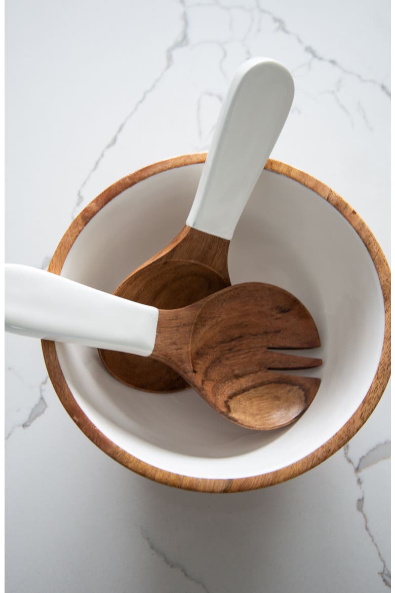 Wood + White Collection Acacia Wood Salad Servers, Alternate, color, White, Brown