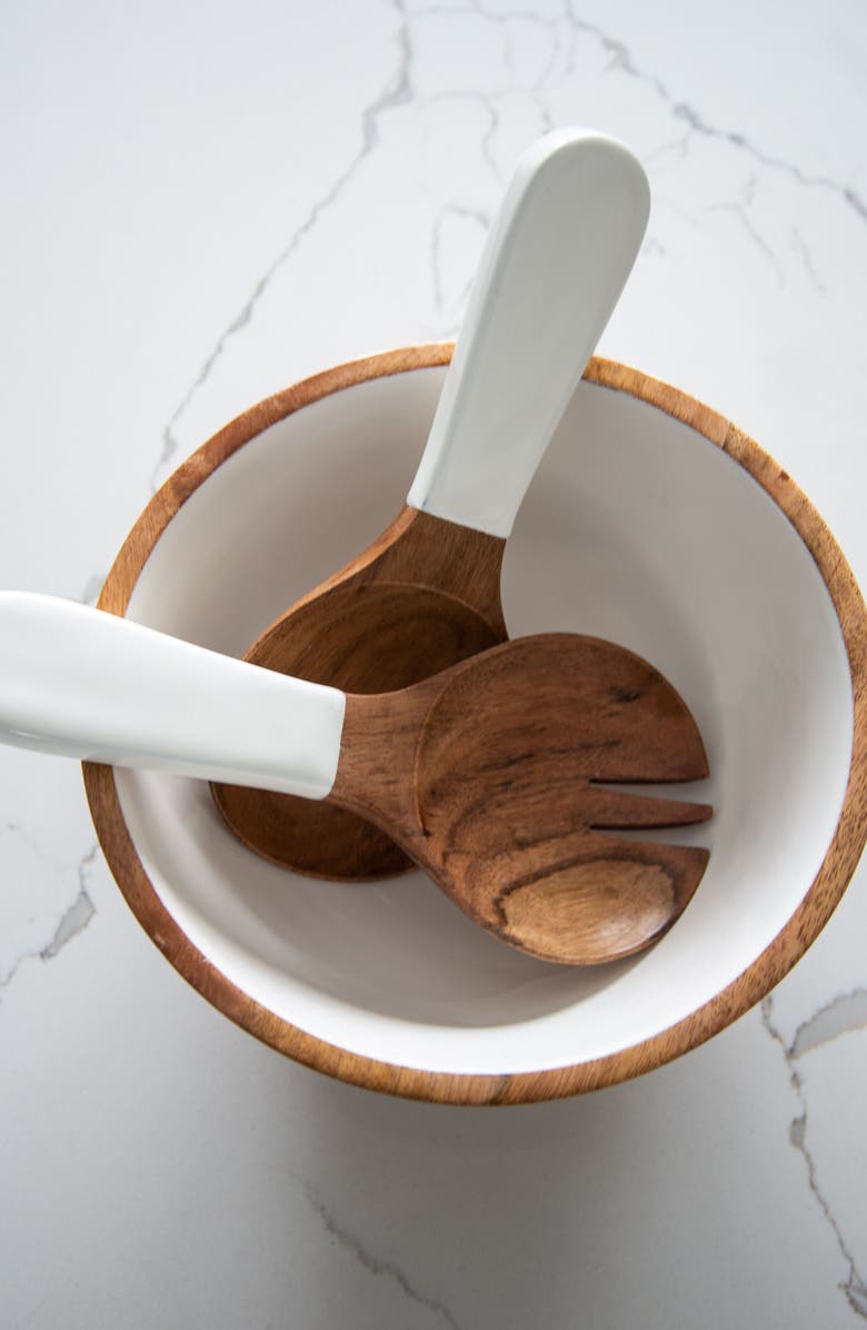 Jeanne Fitz Wood + White Collection Acacia Wood Salad Servers, Alternate, color, White, Brown