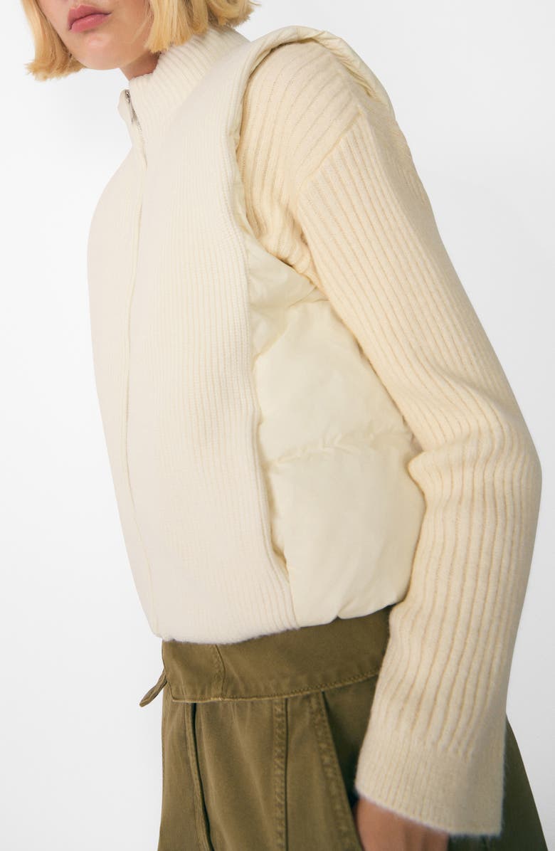 MANGO Mixed Media Rib Knit Puffer Vest, Alternate, color, Ecru