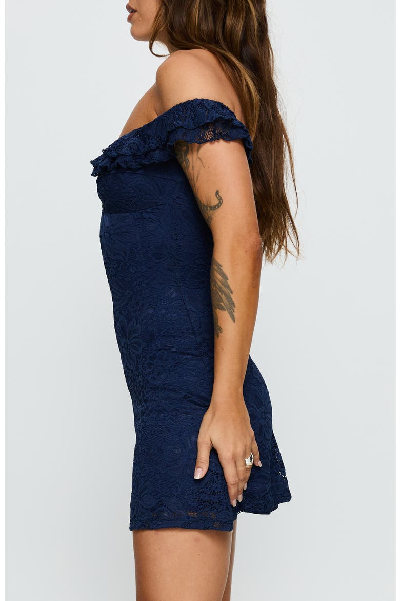 Anabeila Off the Shoulder Lace Minidress, Alternate, color, NAVY