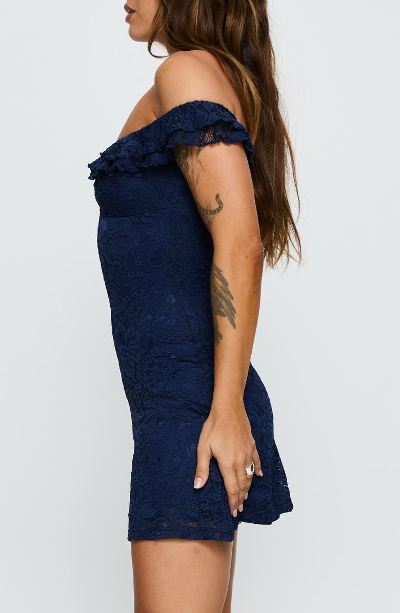 Princess Polly Anabeila Off the Shoulder Lace Minidress, Alternate, color, Navy