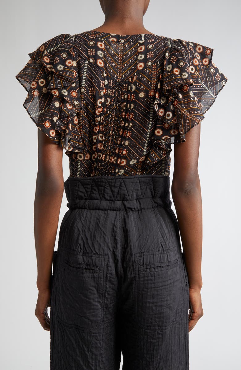 Isabel Marant Étoile Madrana Print Flutter Sleeve Top, Alternate, color, Faded Black