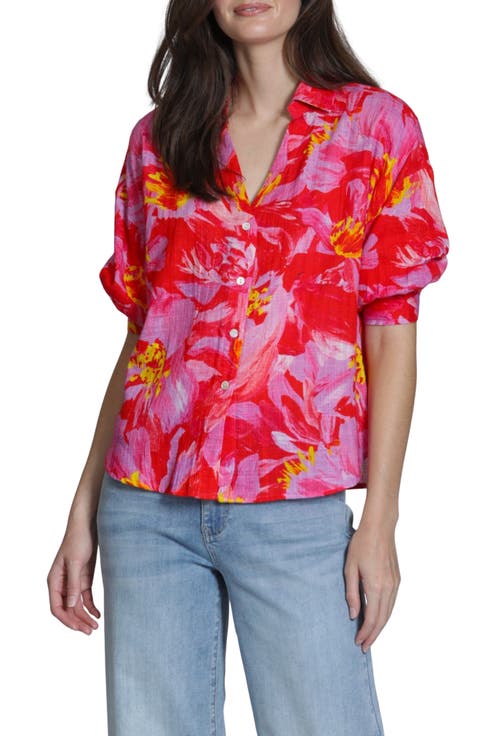 Floral Blouson Sleeve Button-Up Shirt