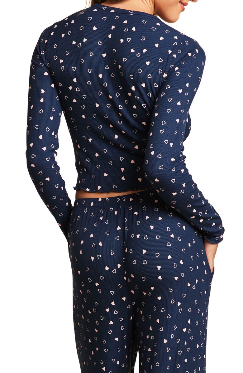 Barefoot Dreams<sup>®</sup> Ultra Soft Rib Lettuce Hem Crop Pajama Top, Alternate, color, Marine/ Pink Peonie