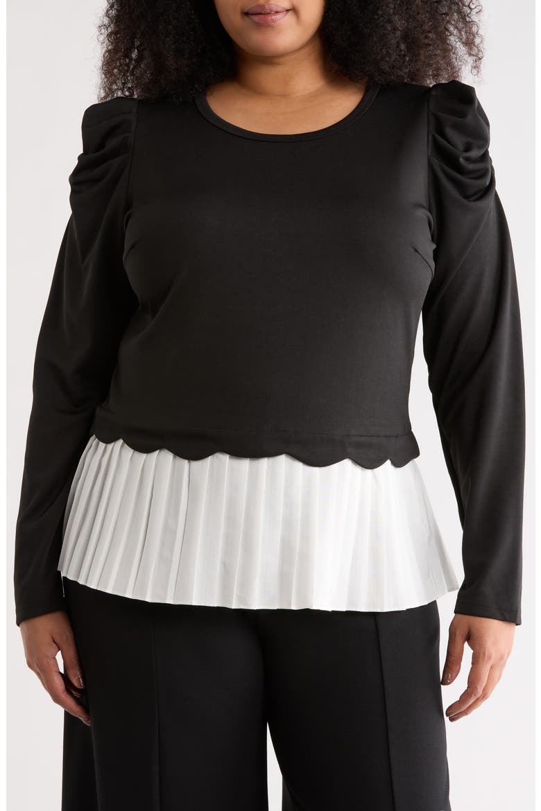 Pria Long Sleeve Twofer Top, Main, color, BLACK/ WHITE