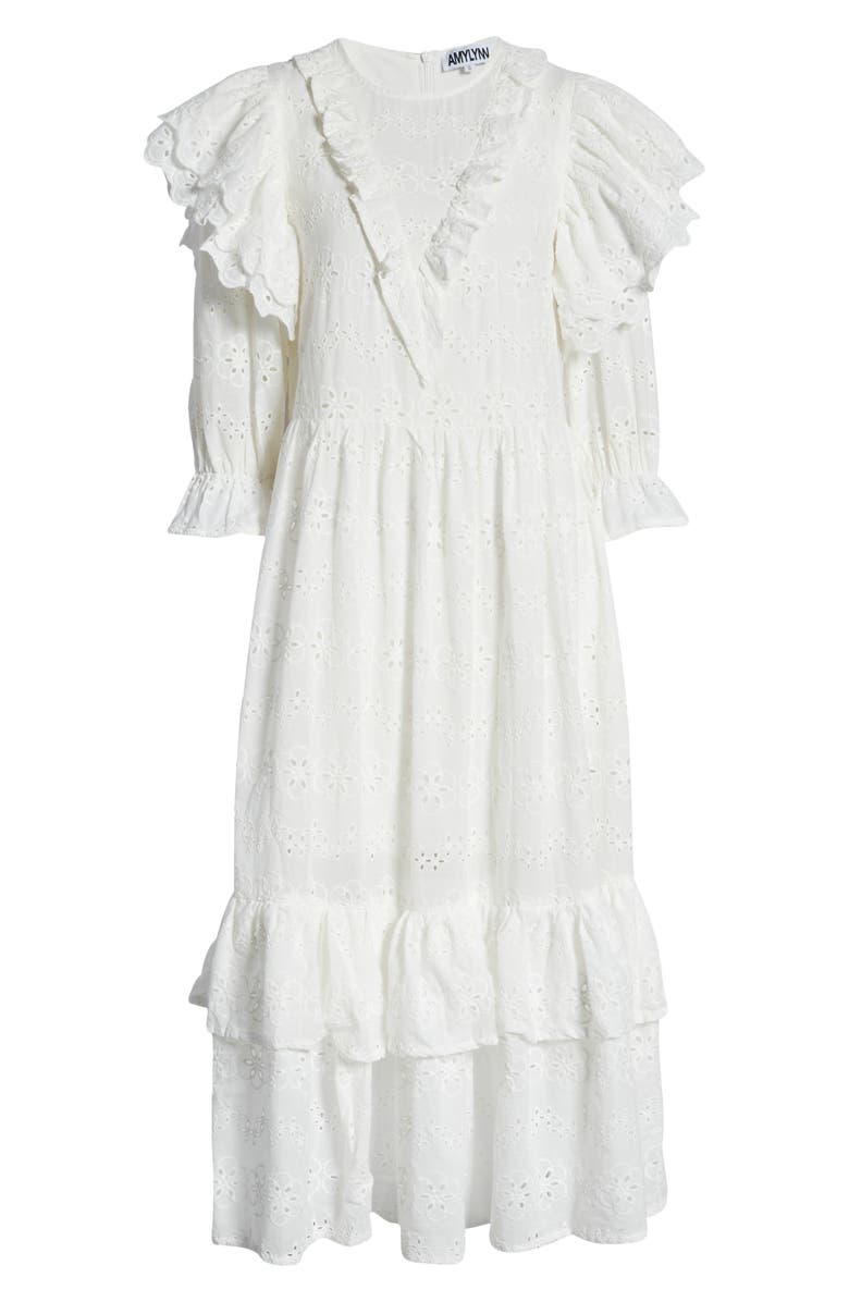 Amy Lynn Puff Sleeve Cotton Eyelet Midi Dress, Alternate, color, 
