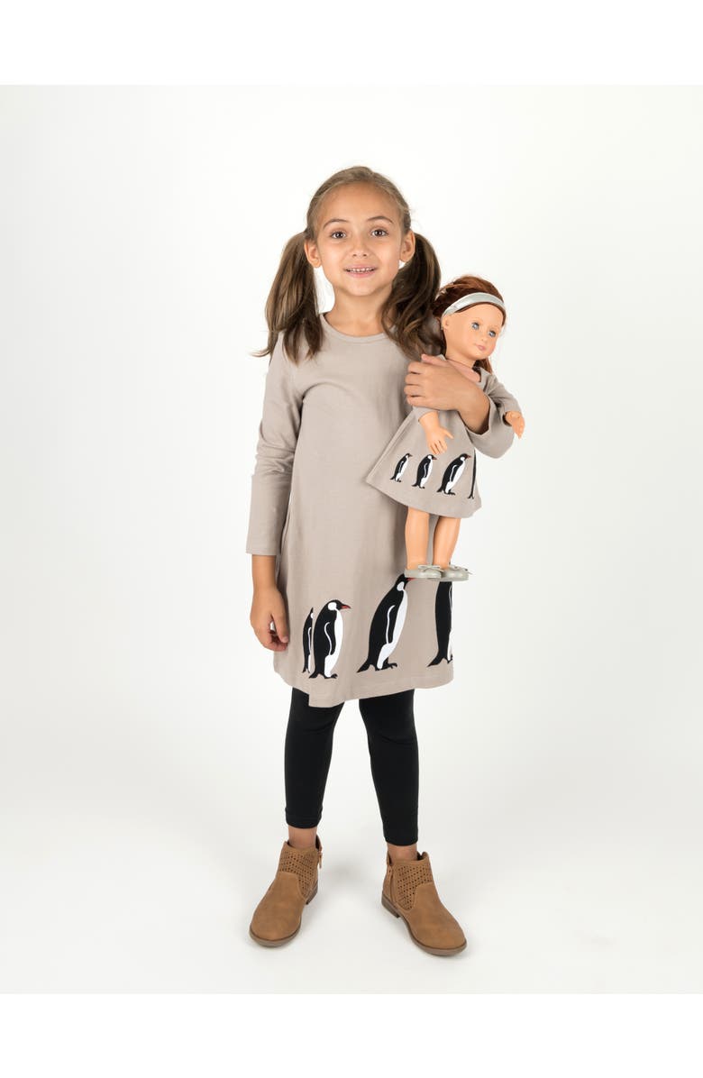 Leveret Girls Cotton Dress with Matching Doll Dress, Printed Design, Main, color, Penguin