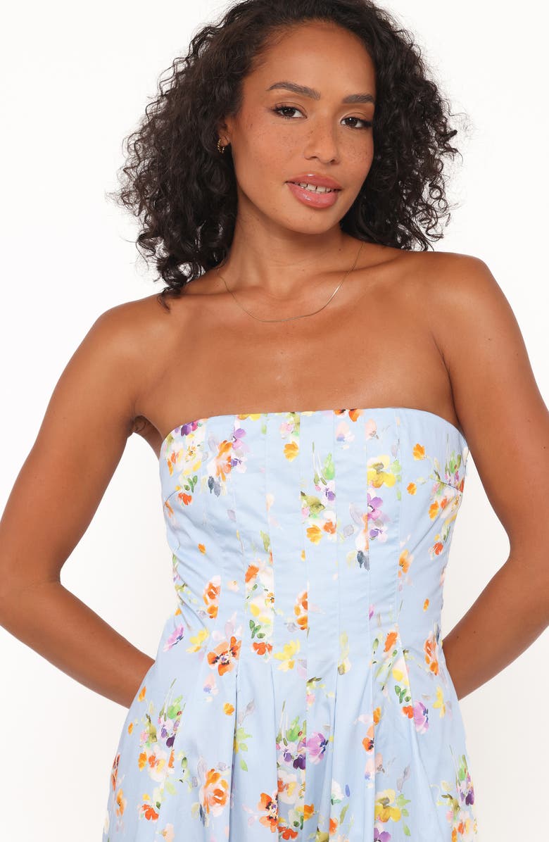 Petal & Pup Wren Floral Strapless Wide Leg Cotton Jumpsuit, Alternate, color, Cornflower Blue Floral