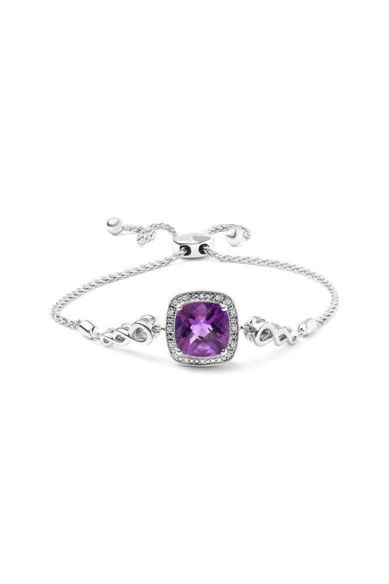 Silver Amethyst & Diamond Accent Bolo Bracelet, Main, color, White