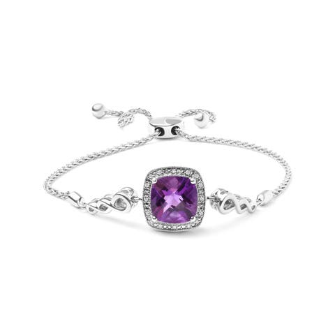 Silver Amethyst & Diamond Accent Bolo Bracelet