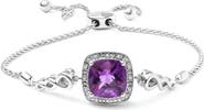 Haus of Brilliance Silver Amethyst & Diamond Accent Bolo Bracelet
