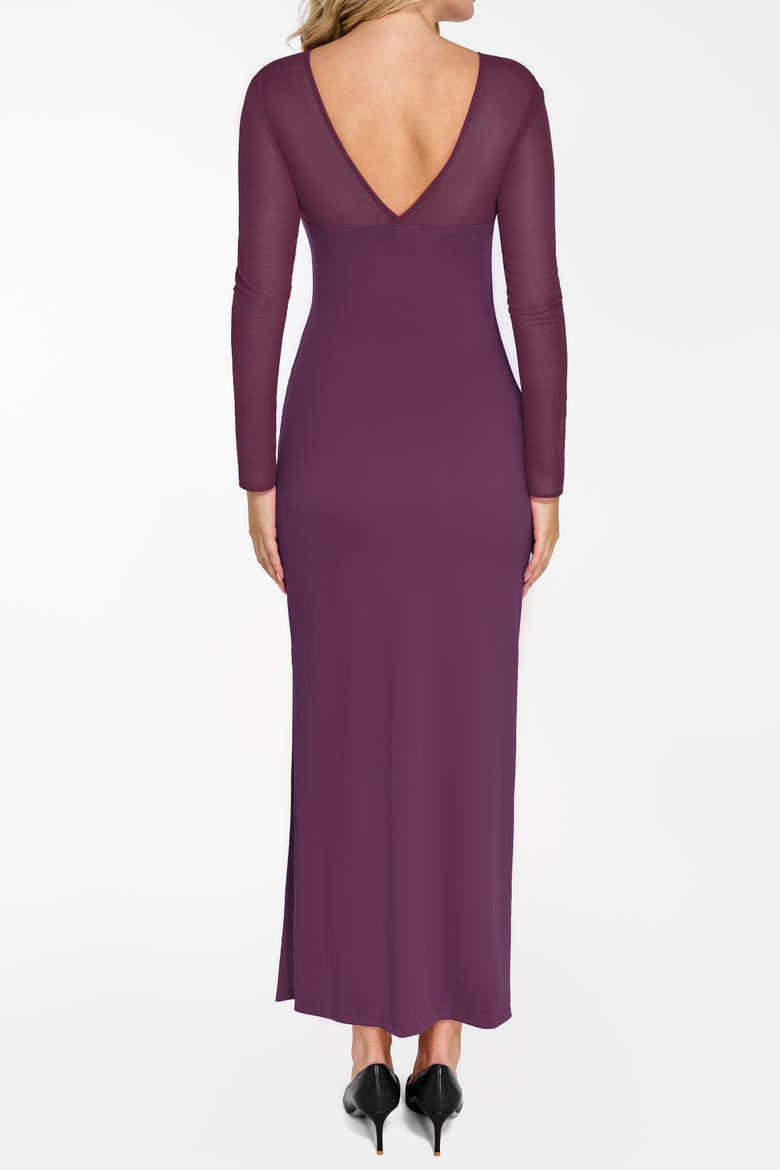 Shapewear Mesh Long Sleeve V-Back Slimming Maxi Dress, Alternate, color, Plum