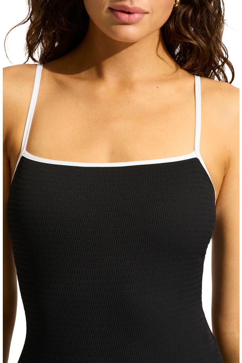Square Neck One-Piece Swimsuit, Alternate, color, BLACK