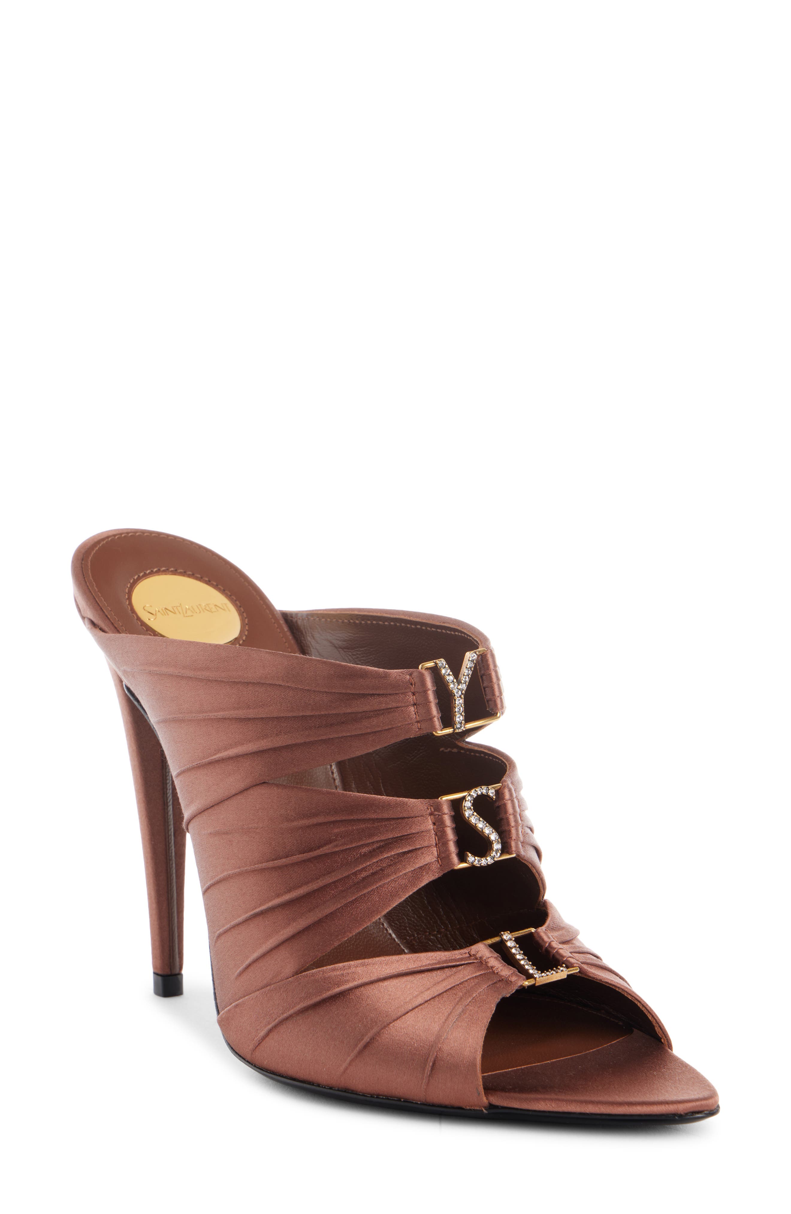 Amilie Strass Satin Slide Sandal, Main, color, MANIOC BROWN/ CRYSTAL