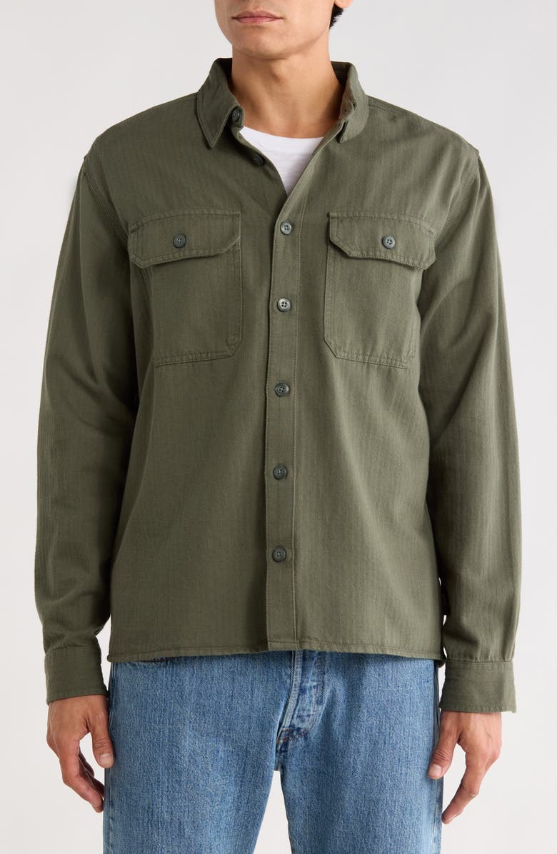 Billabong Fort Garage Stripe Cotton Herringbone Button-Up Shirt, Alternate, color, Olive