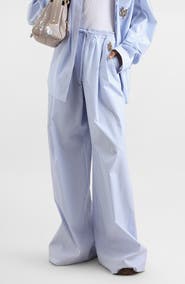 Dolce&Gabbana Embellished Stripe Cotton Poplin Wide Leg Pants