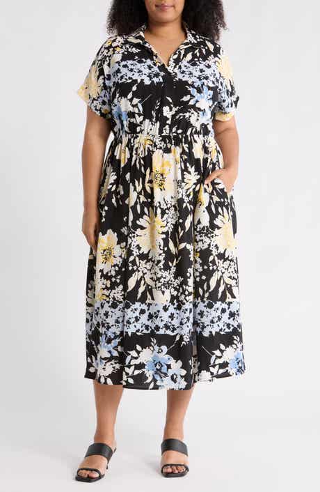 Renee C Floral Short Sleeve Midi Dress