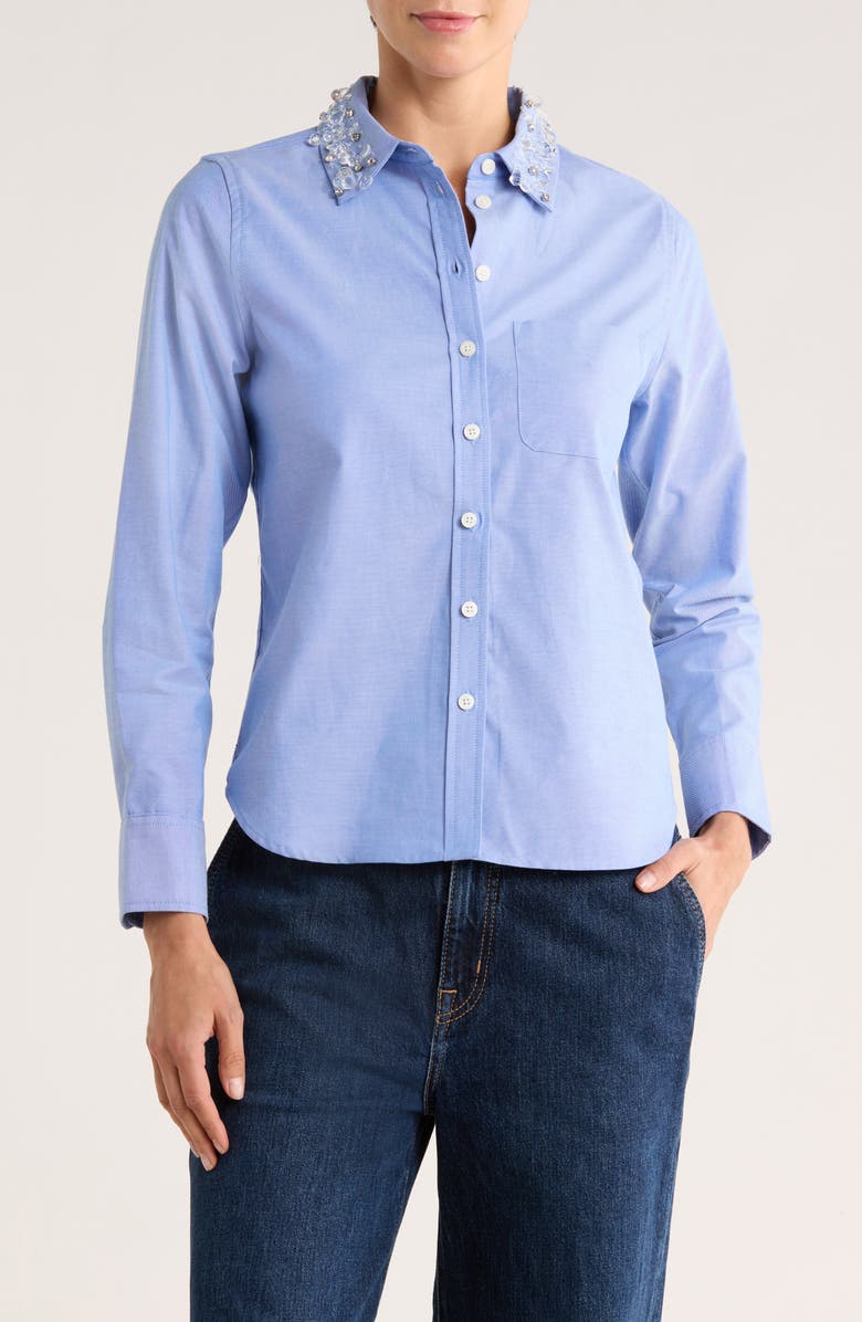 JASON WU Embellished Collar Button-Up Shirt, Main, color, Light Blue