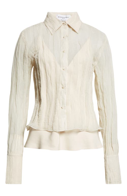 Brandon Maxwell The Billie Crinkle Metallic Organza Button-up Shirt In Neutral