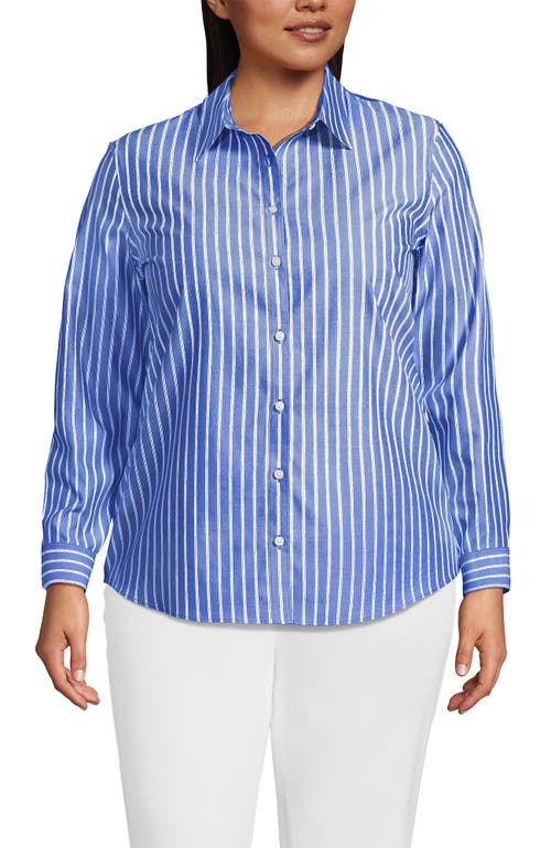 Lands' End Plus Size No Iron Button Front Shirt In Blue