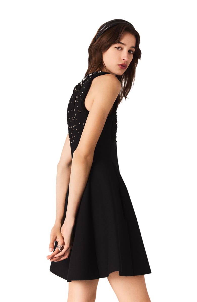 maje Jewelled skater dress, Alternate, color, Black