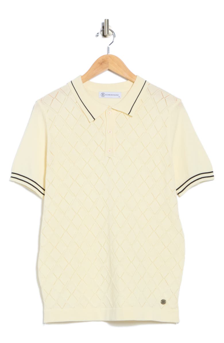 T.R. PREMIUM Tipped Diamond Knit Short Sleeve Sweater, Alternate, color, Vanilla