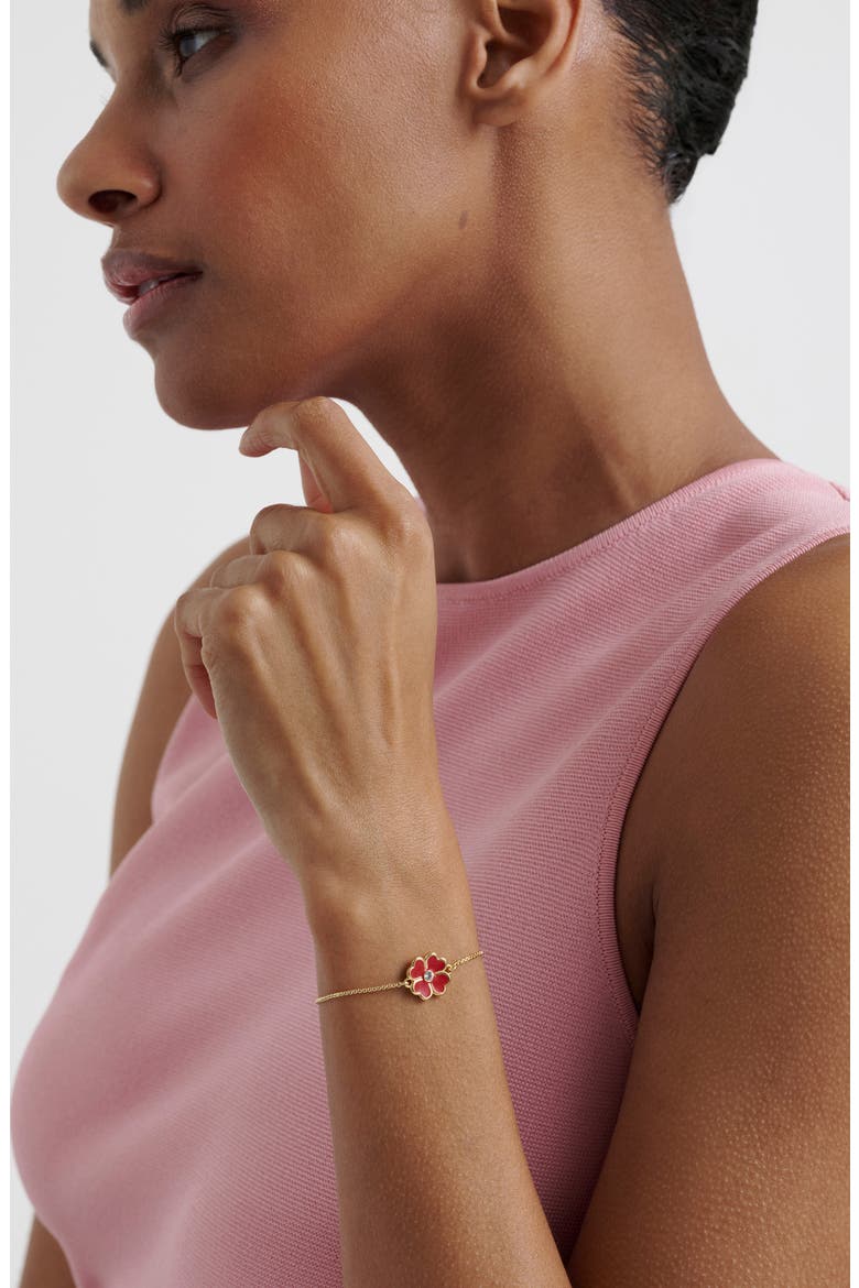 Felicity Enamel Flower Slider Bracelet, Alternate, color, GOLD TONE RED CLEAR CRYSTAL