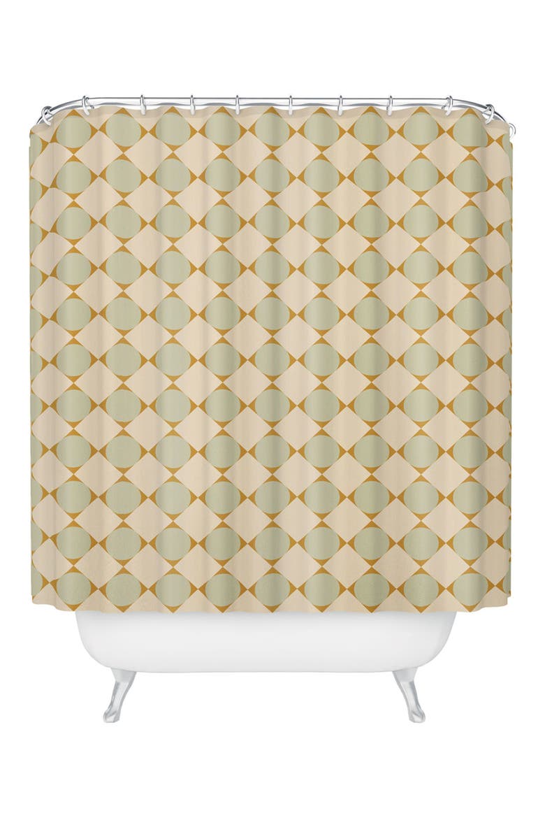 Retro Geometric Print Shower Curtain, Main, color, GREEN