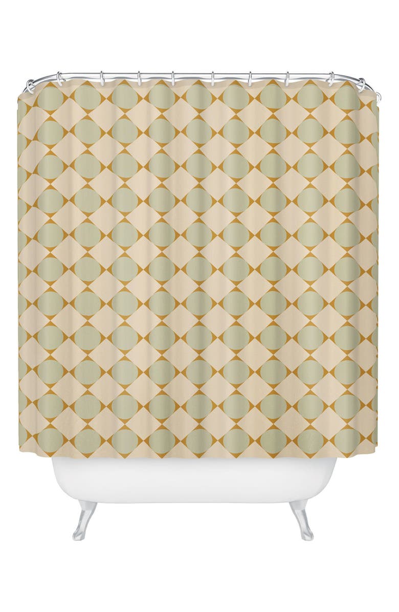Deny Designs Retro Geometric Print Shower Curtain, Main, color, Green