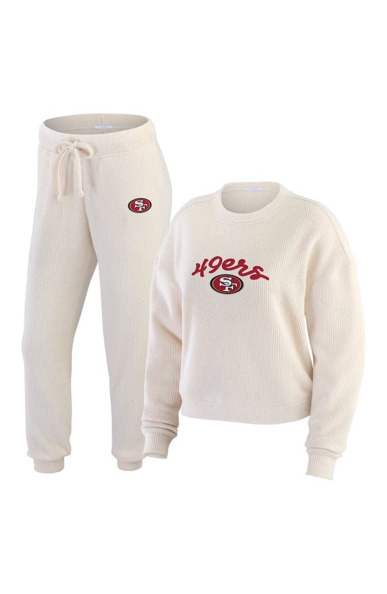 WEAR by Erin Andrews Women's WEAR by Erin Andrews  Oatmeal San Francisco 49ers Plus Size Rib-Knit Long Sleeve T-Shirt & Pants Lounge Set, Alternate, color, 