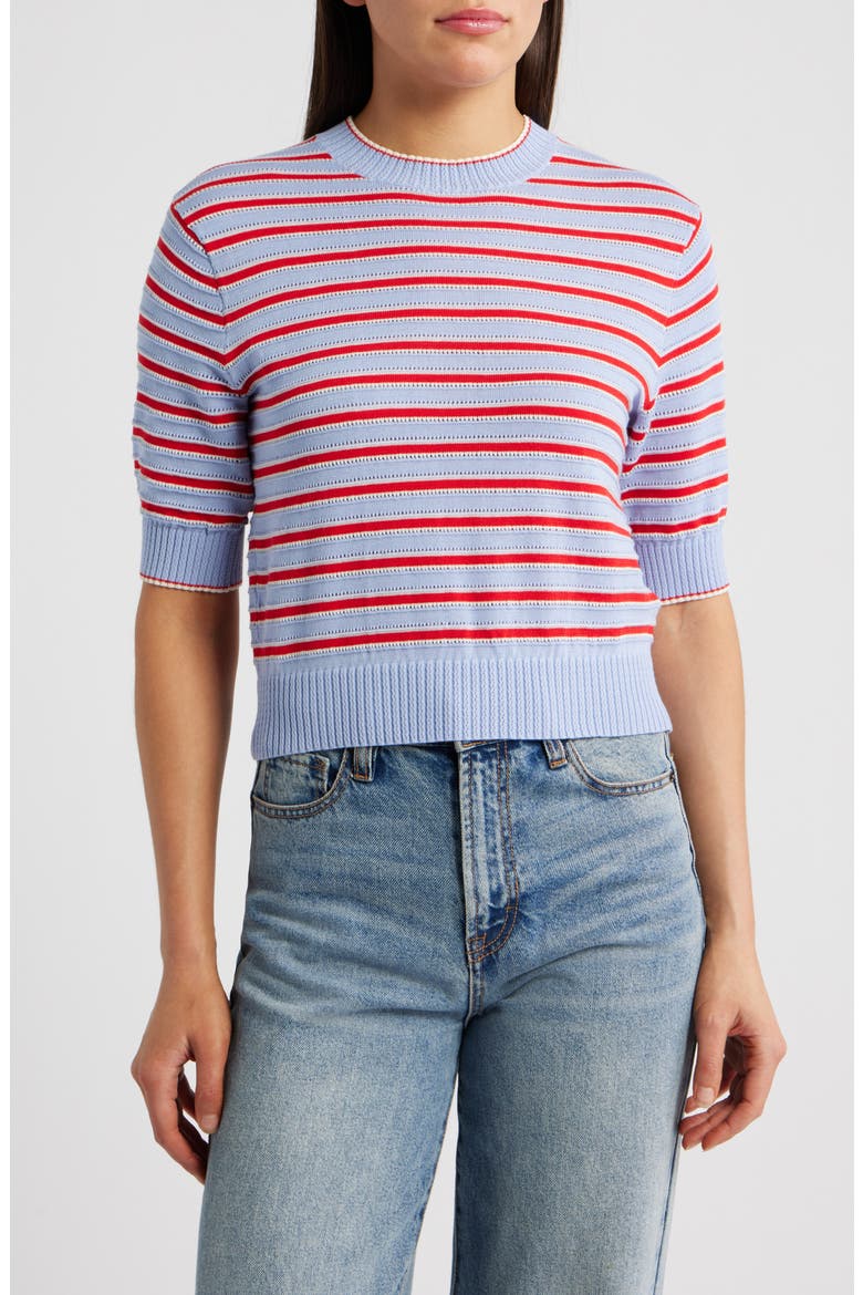 Textural Stitch Crewneck Sweater, Main, color, LIGHT BLUE TRIO STRIPE