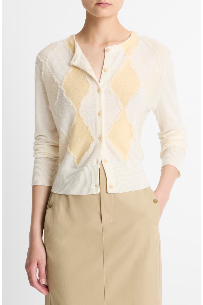 Hand Cut Argyle Cardigan, Main, color, CREMA/PALAZZO/BUTTER