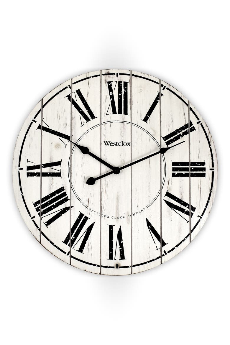 Washed Wood Wall Clock, Main, color, WHITE