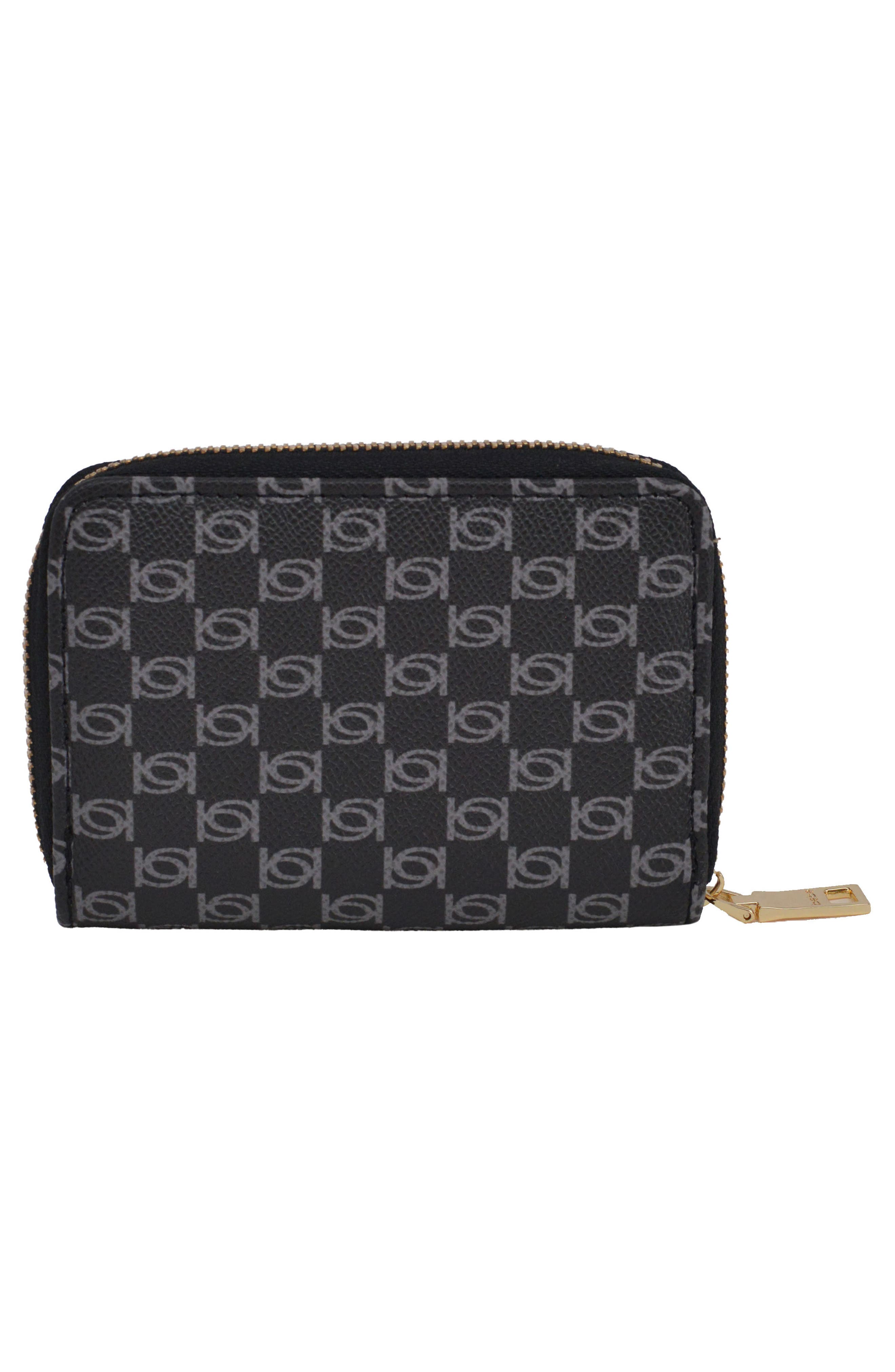 bebe Adela Monogram Crossbody Baguette with Wallet, Alternate, color, Black