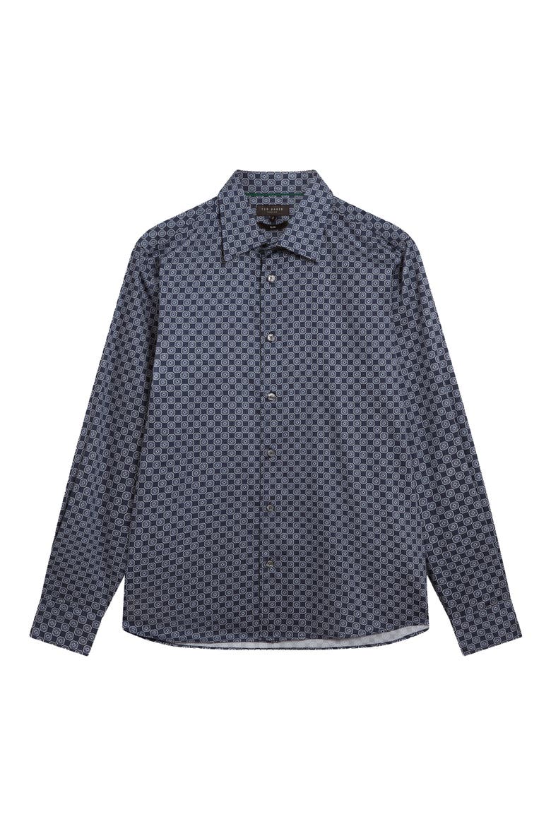 Sef Slim Fit Print Cotton Button-Up Shirt, Alternate, color, NAVY