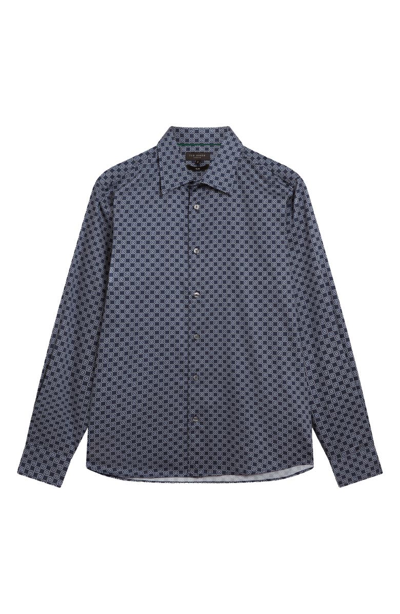 Ted Baker Sef Slim Fit Print Cotton Button-Up Shirt, Alternate, color, Navy