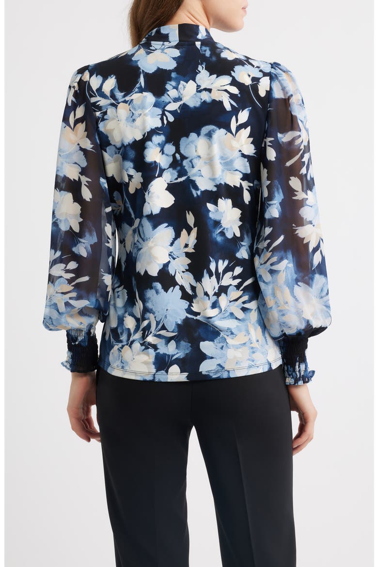 Floral Mix Media Faux Wrap Top, Alternate, color, DUTCH BLUE MULTI