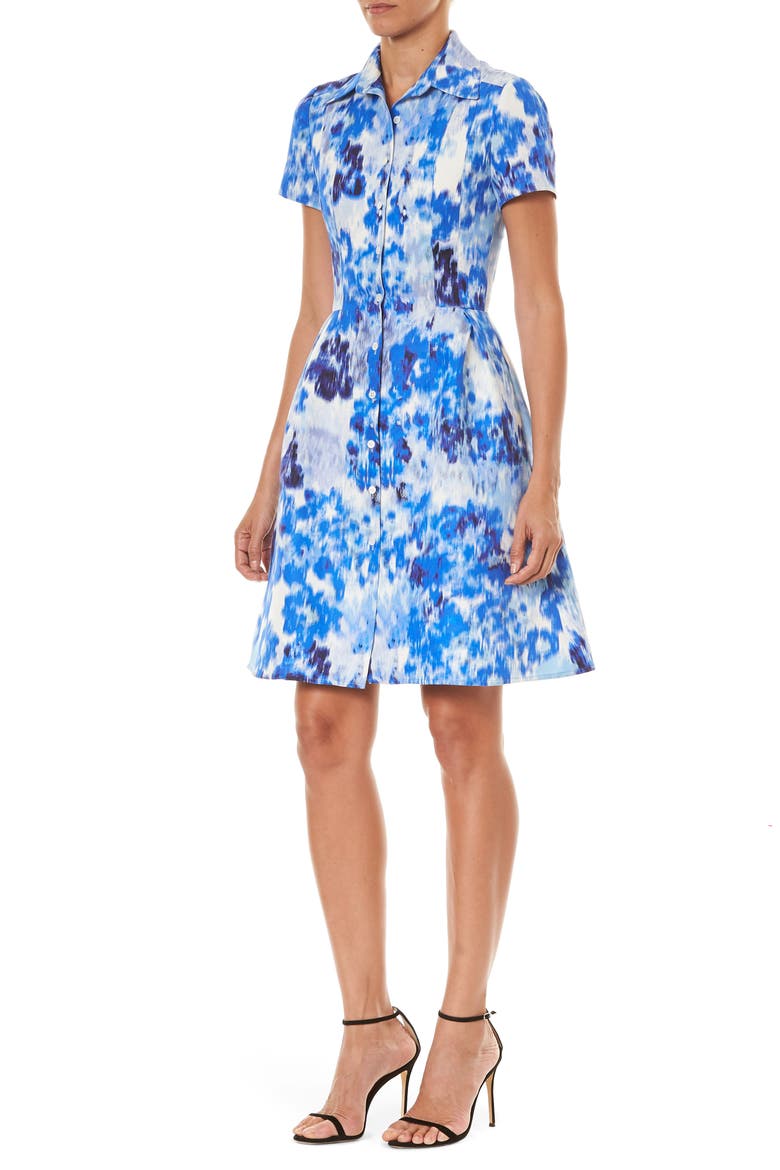 Floral Print Cotton & Silk Mini Shirtdress, Alternate, color, BLUE MULTI