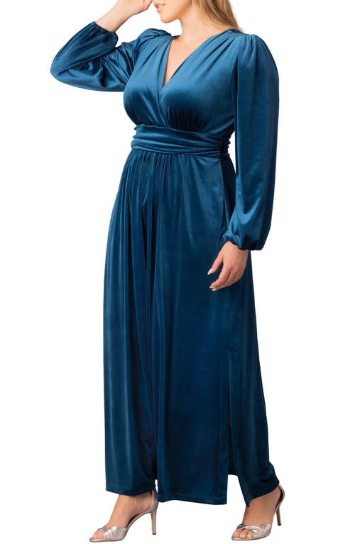 Kiyonna Vivienne Long Sleeve Velvet Gown In Blue