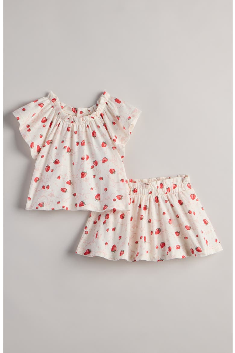 Print Cotton Flutter Sleeve Top & Skort Set, Main, color, IVORY EGRET STRAWBERRY BOWS