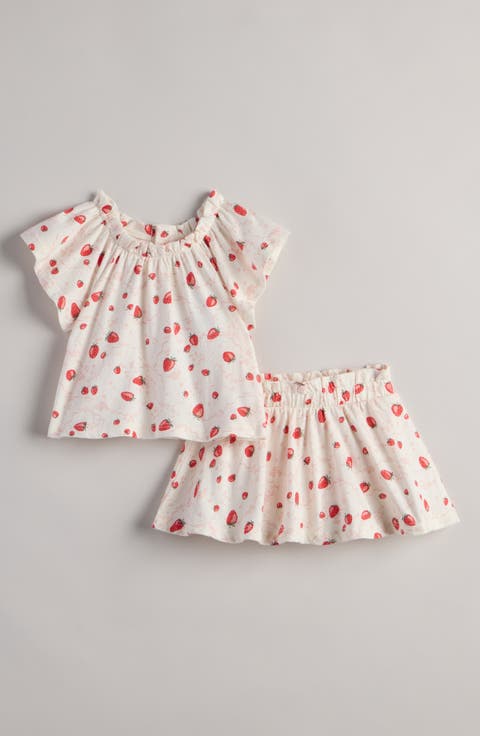 Print Cotton Flutter Sleeve Top & Skort Set (Baby)