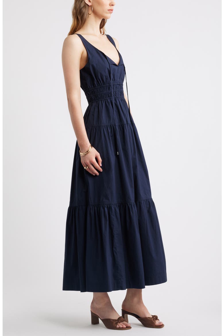 Cotton Poplin Tiered Maxi Sundress, Alternate, color, NAVY