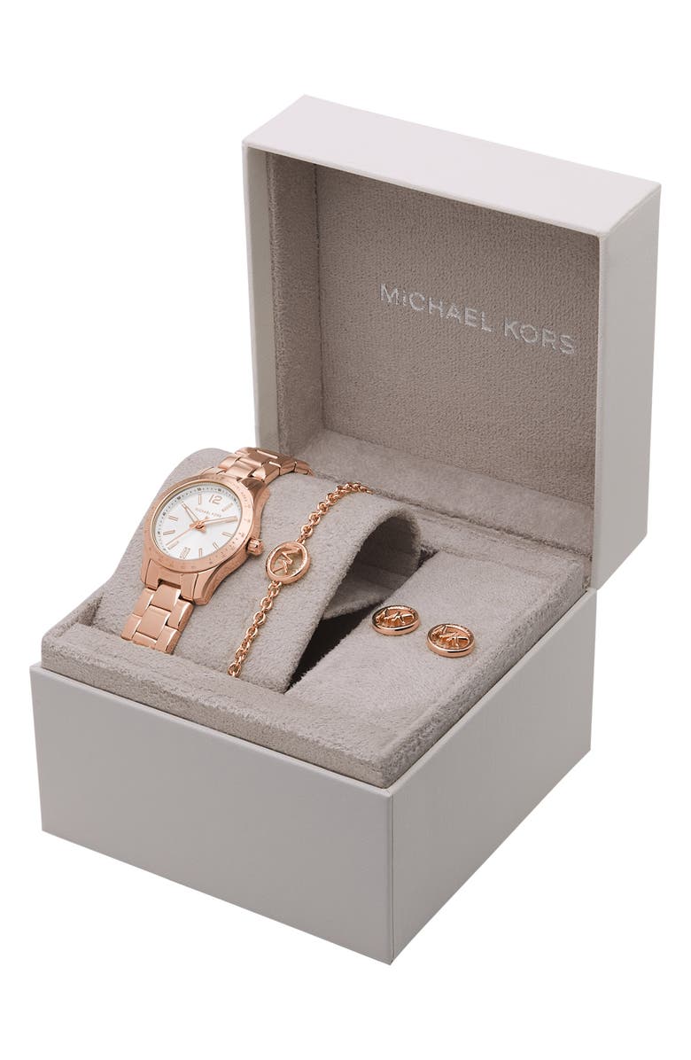 Michael Kors Berkley Bracelet Watch, Bracelet & Stud Earrings Set, 28mm, Main, color,