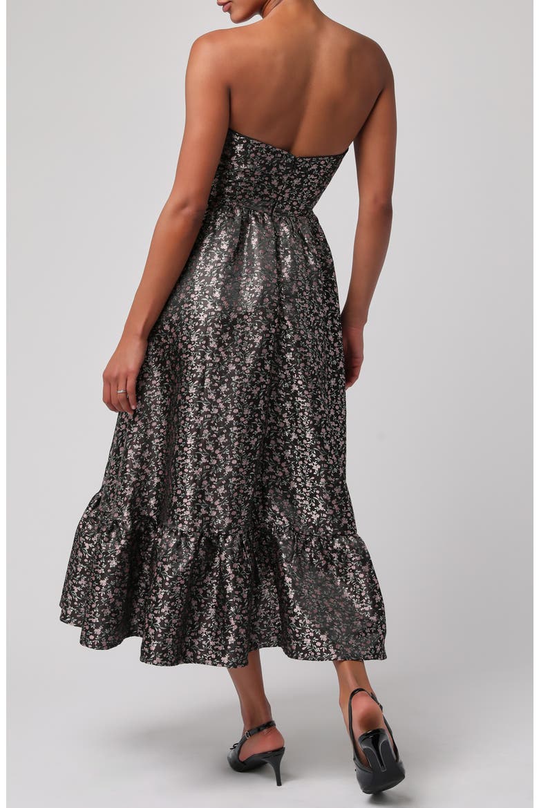Glenn Strapless Midi Dress, Alternate, color, BLACK FLORAL