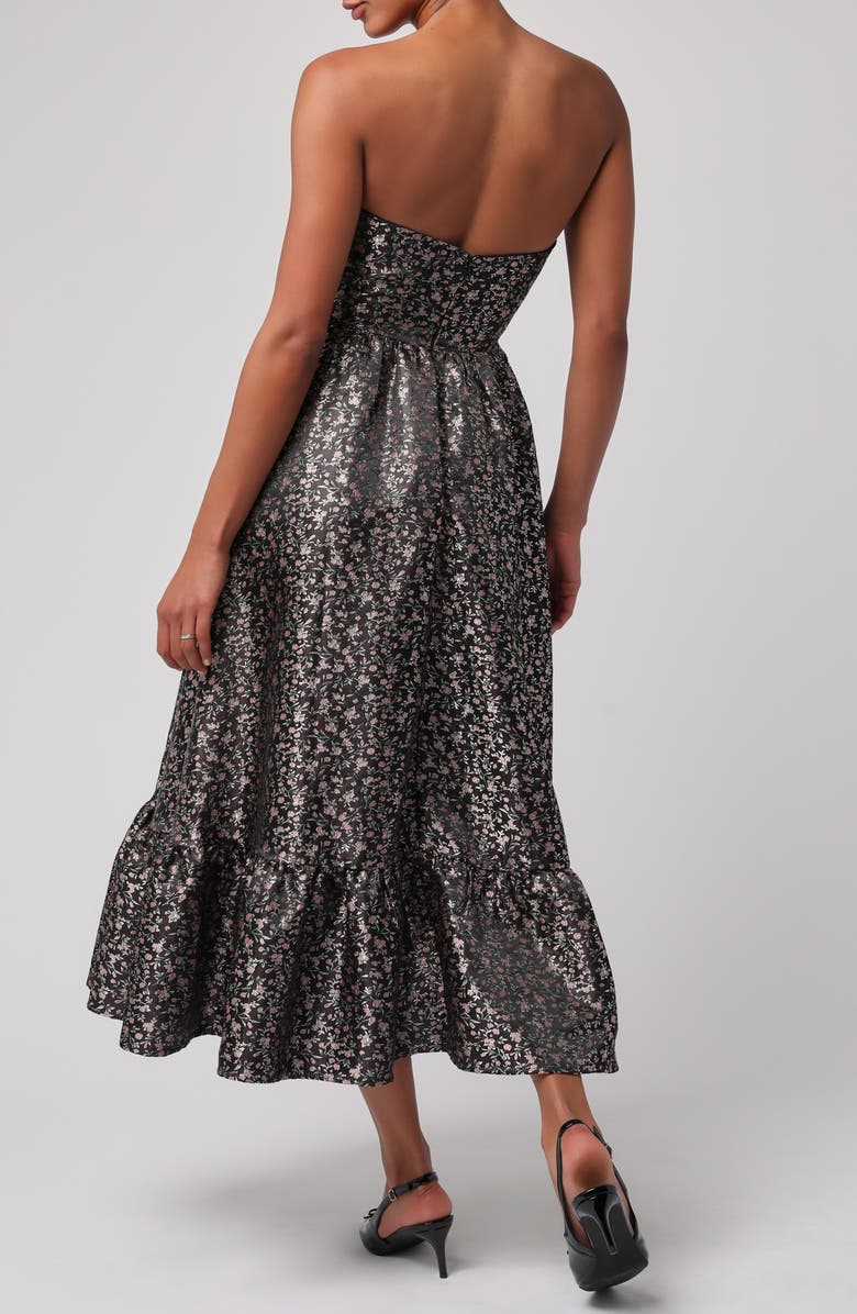 Lulus Glenn Strapless Midi Dress, Alternate, color, Black Floral