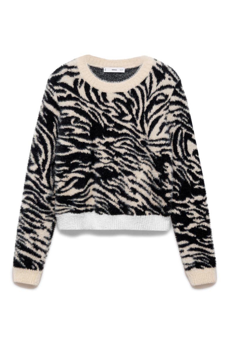 Zebra Jacquard Crewneck Sweater, Alternate, color, ECRU
